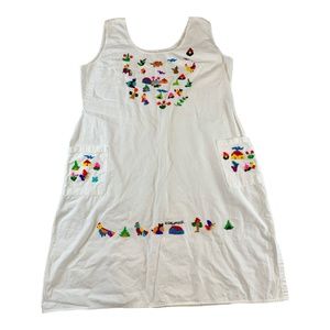 Authentic Salvadoran White Tunic Dress Embroidered Slit Side